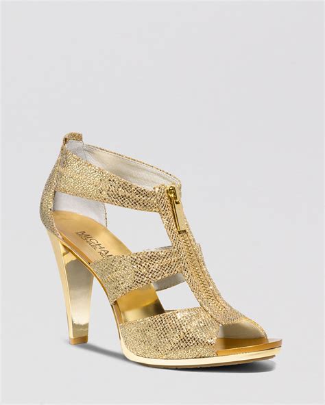 michael kors shoes gold heels|Michael Kors open toe heels.